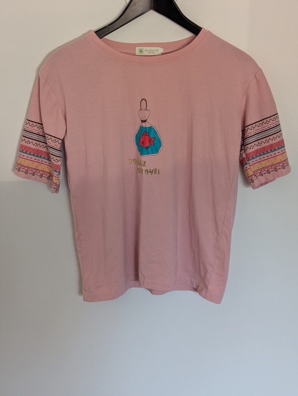 Quirky Pink Graphic Tee "You Are the One" Fish Bag T-Shirt Size S/M